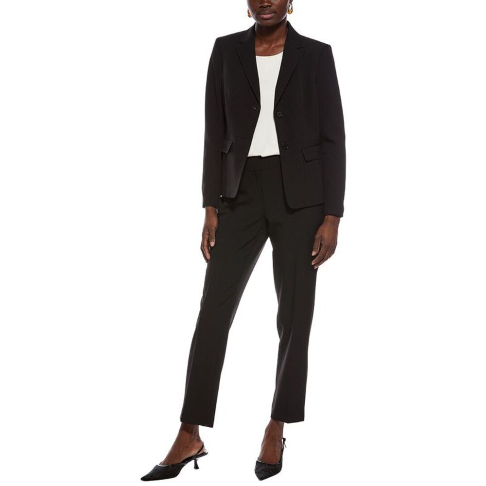 Le Suit Womens  2Pc Seamed Jacket & Slim Pant Set, Black